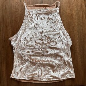 Velvet Halter Top in Beige